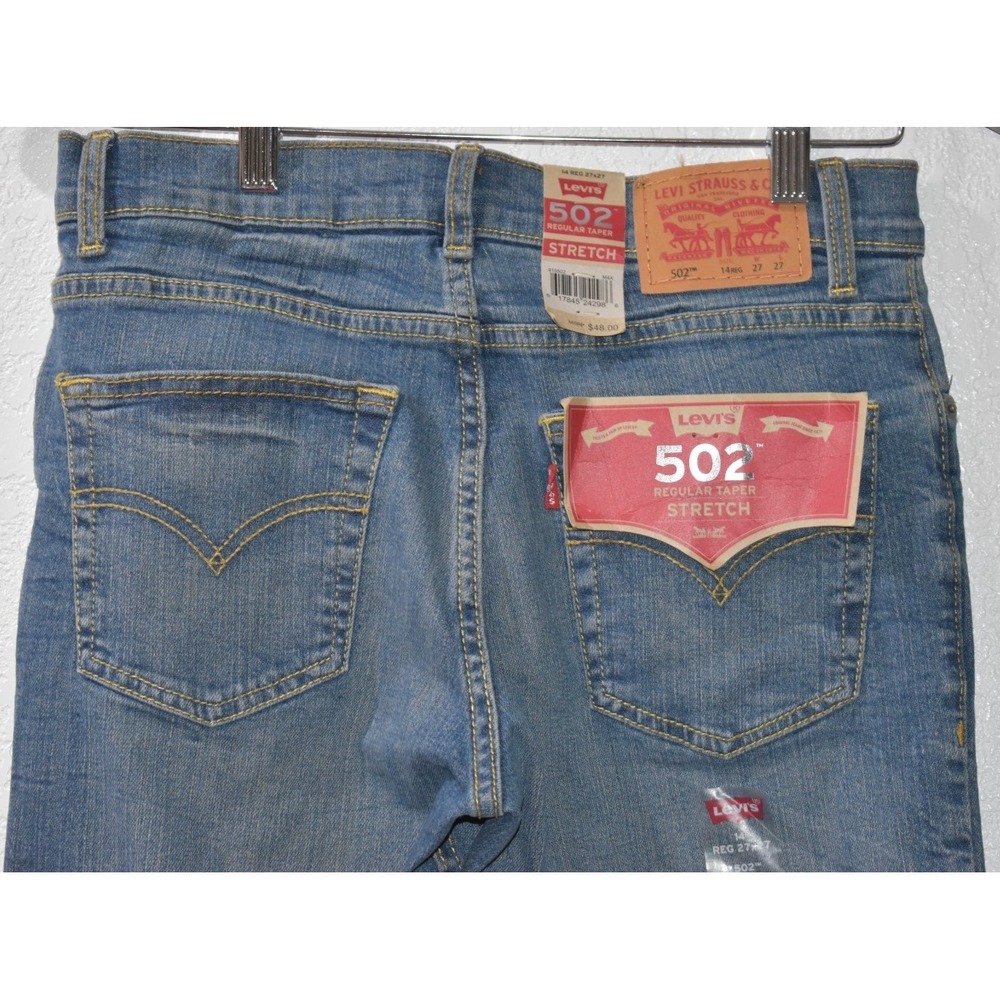 Levi's 502 Taper Stretch Regular Fit Jeans Med. Wash Boy Size 14R 915502 27 X 27 - Picture 12 of 16